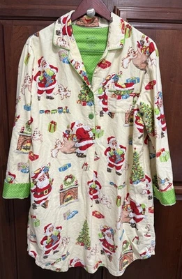 Camisola feminina Nick & Nora tamanho XL flanela Papai Noel dormir Natal - Imagem 1 de 4