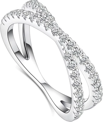 Anillo de eternidad de moissanita IMOLOVE, alianzas de boda cruzadas para oro blanco  Foto 1 de 4