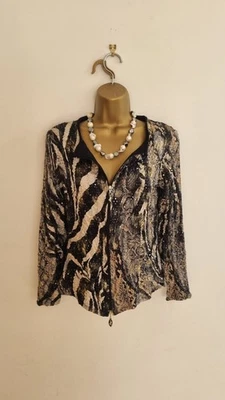 Elegant Frank Lyman Animal Print Sequined Crinkle Evening Jacket Size 10 - Image 1 of 4