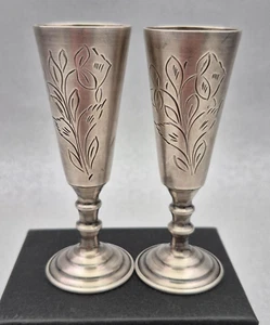 2pcs Vintage silver Soviet shot glasses on legs, shot glasses for vodka USSR 875 - Picture 1 of 15