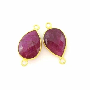 Gemstone Connector- Vermeil Links - Faceted Teardrop 14mm-Ruby Dyed ( Per 2 Pcs) - Picture 1 of 2