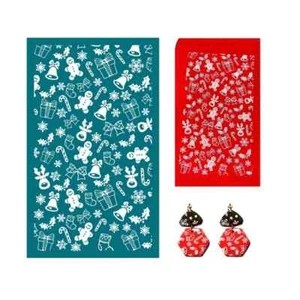 Ornaments - Self-Adhesive Silk Screen Stencils for Polymer Clay Reusable X-mas - Foto 1 di 1