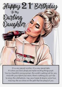 NUOVO Happy 21st Birthday To MY Darling Daughter - Carta A5 Celebrate Love - Foto 1 di 2