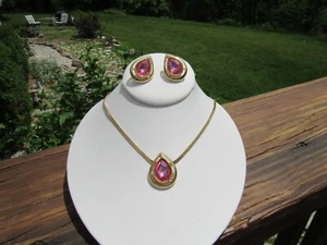 Park Lane Crystal Tear Drop Pink Gold Pendant Necklace and Clip Earrings Set - Picture 1 of 6