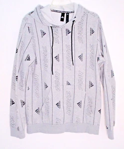 Adidas Men's M Hoodie Gray Logo All Over Print Pockets Long Sleeve Sweatshirt - Picture 1 of 7