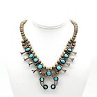 Vintage Navajo Sterling Silver Handmade Turquoise Squash Blossom 17" Necklace