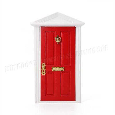 Dollhouse Miniature Wooden Red Door w Knocker...