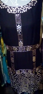 Pure Silk Black Embellish D-U-S-K Sleeveless Dress sz14. Incredible  Sequin loss - Picture 1 of 10