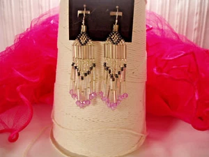 HANDMADE - 2.5"L EARRINGS - SS EAR WIRE - CLEAR/LAVENDER/BLK - Picture 1 of 1