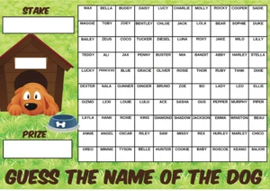 GUESS THE NAME OF DOG SCRATCHCARD Fundraising Game Fete Fair Event Charity Puppy - Picture 1 of 1
