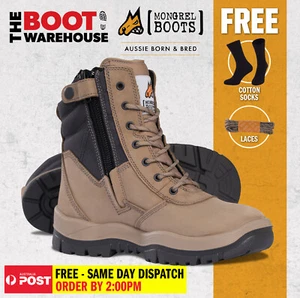 Mongrel 251060 STONE Work Boots. Steel Toe Safety. Hi-Leg Comfortable Zip Sider. - Bild 1 von 6