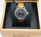 Shinola The Runwell Navy Dial And Brown Leather Strap Watch 41Mm S0120250580