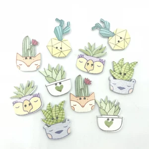 100pcs Wooden Mixed Cartoon Plant pot Wood Buttons DIY Baby Handicrafts 23-30mm - Picture 1 of 4