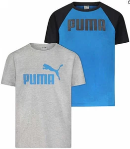 PUMA Boys 2 Pack Short Sleeve T-Shirts Large 14/16 - Heather Gray and Blue - Picture 1 of 1
