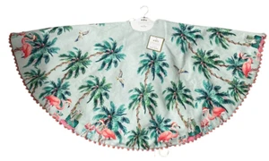 NEW Coastal Collection 52” Christmas Tree Skirt - Palms Trees & Flamingos Theme - Picture 1 of 10