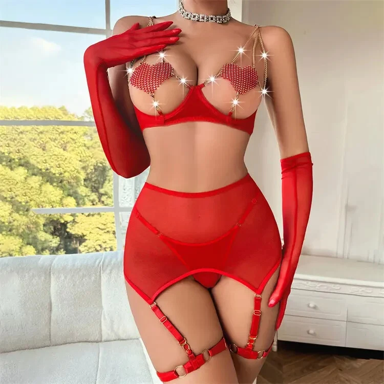 🔥 5-teiliges Mesh-Strapse-Set in Rot – Verführung in Vollendung 34-36 - Bild 1 von 4