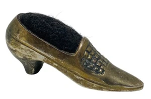 3-1/2” ANTIQUE METAL SHOE PIN CUSHION, TARNISH, AS IS - Picture 1 of 6