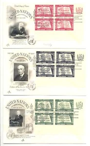 NACIONES UNIDAS 9 x CUBIERTAS -FDC - BLOQUES DE ESQUINA --VF - Imagen 1 de 3