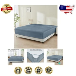 16 Inch Blue Fitted Sheet with 4 Elastic Corner Straps - King Size Comfort - Picture 1 of 9