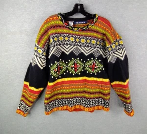 French Connection Womens Sweater M Multi Nordic Floral Embroidered Wool Heavy - Picture 1 of 12