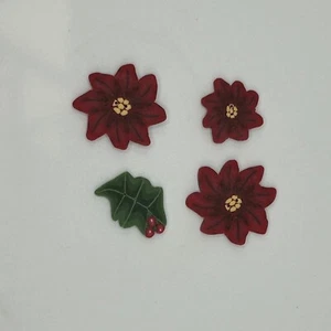 Poinsettia and Holly Leaf Buttons for Crafting by Just Another Button Co - Picture 1 of 5