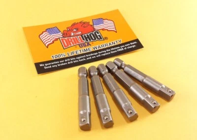 Drill Hog® 1/4" Socket Adapter Hex Shank Impact Driver Bit 5Pc Lifetime Warranty