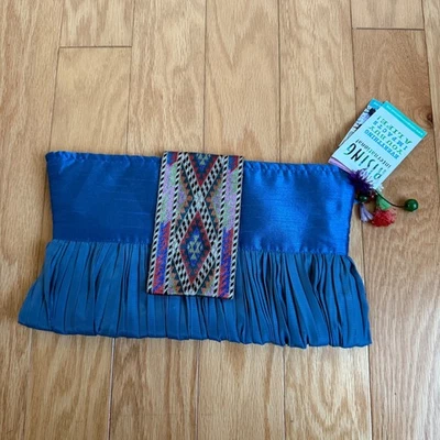 Rising International Jamila Clutch Blue Silk Embroidered Zardozi Afghan Purse - Image 1 of 4