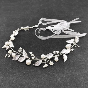 Pearl Silver Leaf Headpieces for Bride White Wedding Vine Pieces Dainty Hair ... - Picture 1 of 7