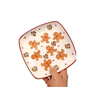 Campana de Trineo Cuadrada Pan de Jengibre Hombre 7.25" Plato de Galletas Años 80 Plato de Navidad Marfil - Imagen 1 de 11