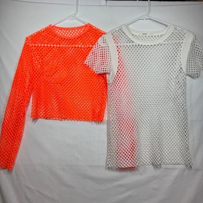 Two Top Bundle-Bailey 44 White Fishnet Mesh Overlay Top XS Avant Garde Layering - Image 1 of 4