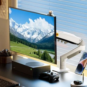 White Gas Lift Monitor Arm 17-30" | Ergonomic | Adjustable Desk Mount - Picture 1 of 10