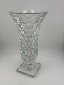 Vintage Fostoria Glass American Crystal 9.5” Flared Vase With Square Footed Base - Picture 1 of 5