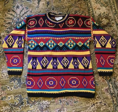 Vintage Reference Point Sweater Multicolor Geometric USA Made size Medium Foto 1 de 2