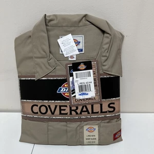 Vtg Dickies Coverall Khaki Short Sleeve Workwear Stain Release Size L R NEW NOS - Picture 1 of 11