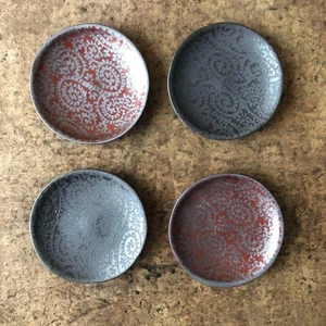 Mino Ware Silver Tako-Karakusa Small Plates Set of 4 Hand Painted Japan - Picture 1 of 8