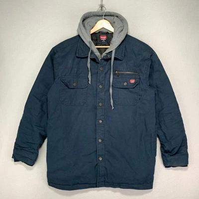 Wrangler Ropa de Trabajo Chaqueta con Capucha Para Hombres Grande Azul Pato Lona Aislada Frente a Presión Foto 1 de 4