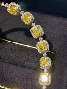 8Ct Lab Created Canary Yellow Diamond Tennis Bracelet 14K White Gold Plated 8" - Picture 1 of 6