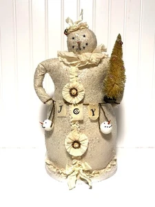 "Muñeco de nieve Bethany Lowe sosteniendo pancarta JOY brillo vintage Navidad grande 15""" - Imagen 1 de 10