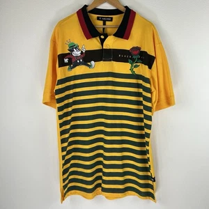 Black Pike Men’s Y2K Green Yellow Streetwear Cartoon Cat and Rose Polo Size 3XL - Picture 1 of 8