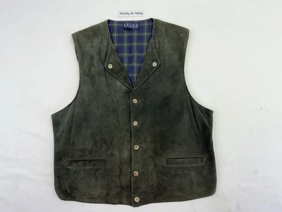 Polo Ralph Lauren 90s Suede Leather Vest Size M Tartan BlackWatch Lining - Image 1 of 4