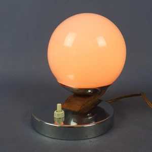 Lampada Da Tavolo Sfera Vetro Murano Rosa Metallo Cromato Modernariato 1950 - Picture 1 of 14