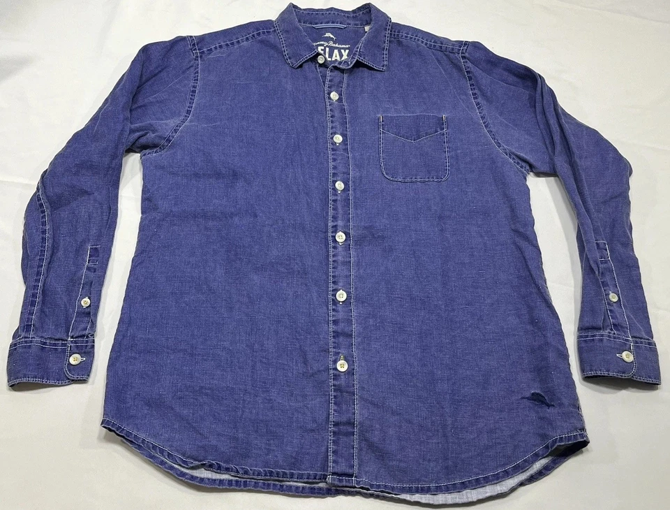 Tommy Bahama Relax Shirt Men's Large Linen Blue Button Up Long Sleeve  - Image 1 of 4