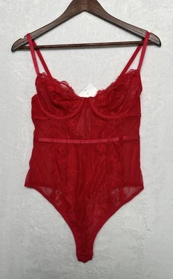 Forever 21 Red Sheer Lace Teddy Lingerie Bodysuit Stretch Size Large NWT - Image 1 of 4