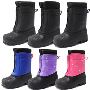 Kids Boys Girls Youth Snow Boots Zip Waterproof Outdoor Warm Mid Calf Ski Boots - Picture 1 of 17