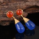 18k Gold Plated Blue Chalcedony With Red Onyx Tear Drop Earring For Wedding Gift