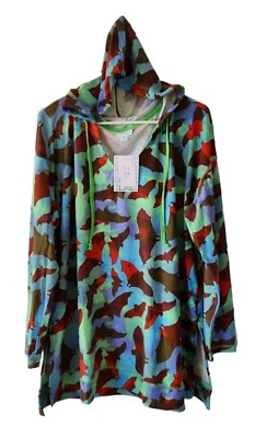 Lularoe Watercolor Bats 2XL Eliza V Neck Lightweight Hoodie Top Side Slits NEW - Image 1 of 3