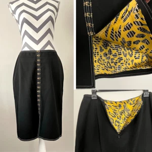 ST JOHN Skirt Black Pencil womens size 8 below knee silk lined Hook Eye Clasps - Picture 1 of 11