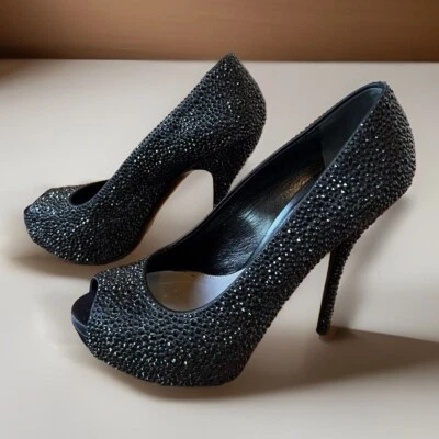 GUCCI Talla 9 Negro Cristal ETOILE SOFIA Punta Abierta Tacones Zapatos 39 ¡¡LO ÚLTIMO!!! Foto 1 de 4