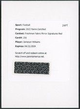 2022 Certified Jameson Williams Freshman Fabric Mirror Signature Red /149 #216