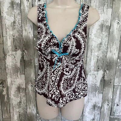 Kim Roger Camiseta Tankini Estampado Paisley Marrón Con Ribete Azul L Foto 1 de 4